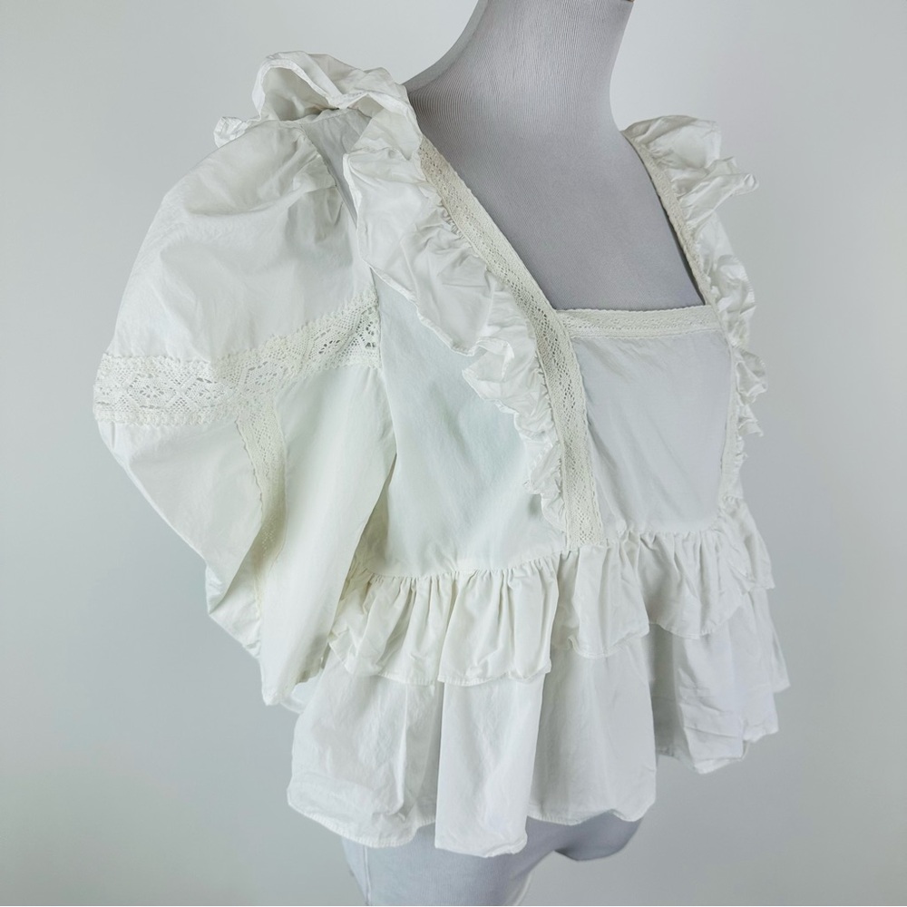 By The River White Boho Ruffle Top Size Large - Picture 4 of 8
